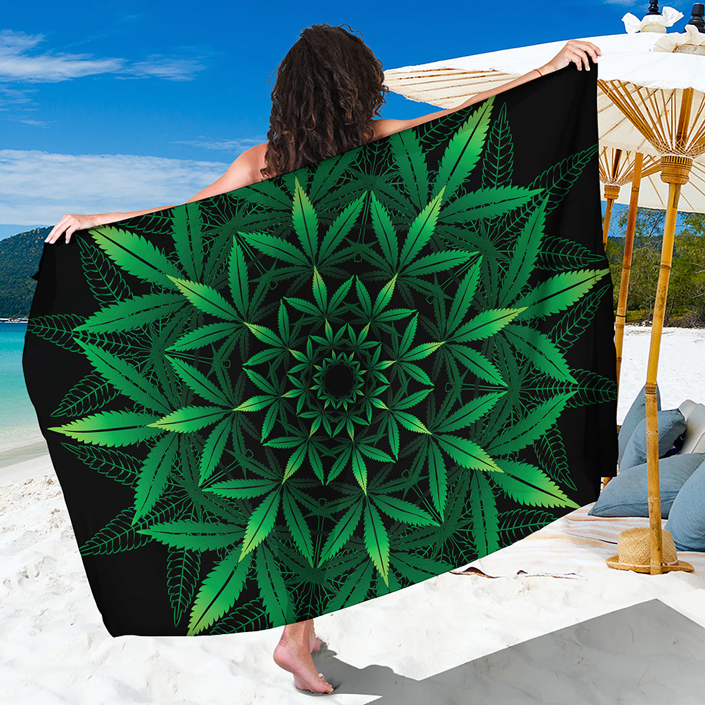 Cannabis Leaf Mandala Print Beach Sarong Wrap