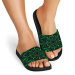 Cannabis Leaf Mandala Print Black Slide Sandals