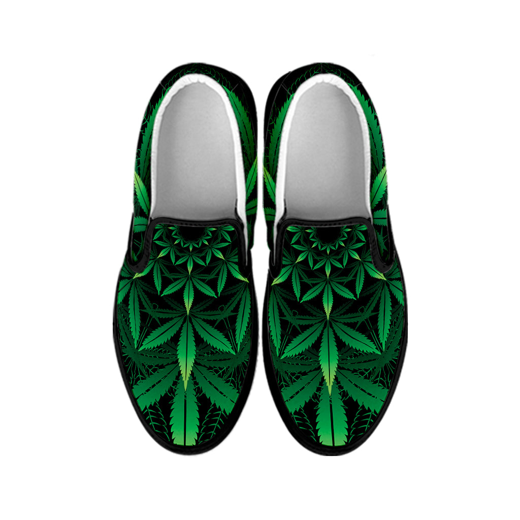 Cannabis Leaf Mandala Print Black Slip On Shoes
