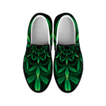 Cannabis Leaf Mandala Print Black Slip On Shoes