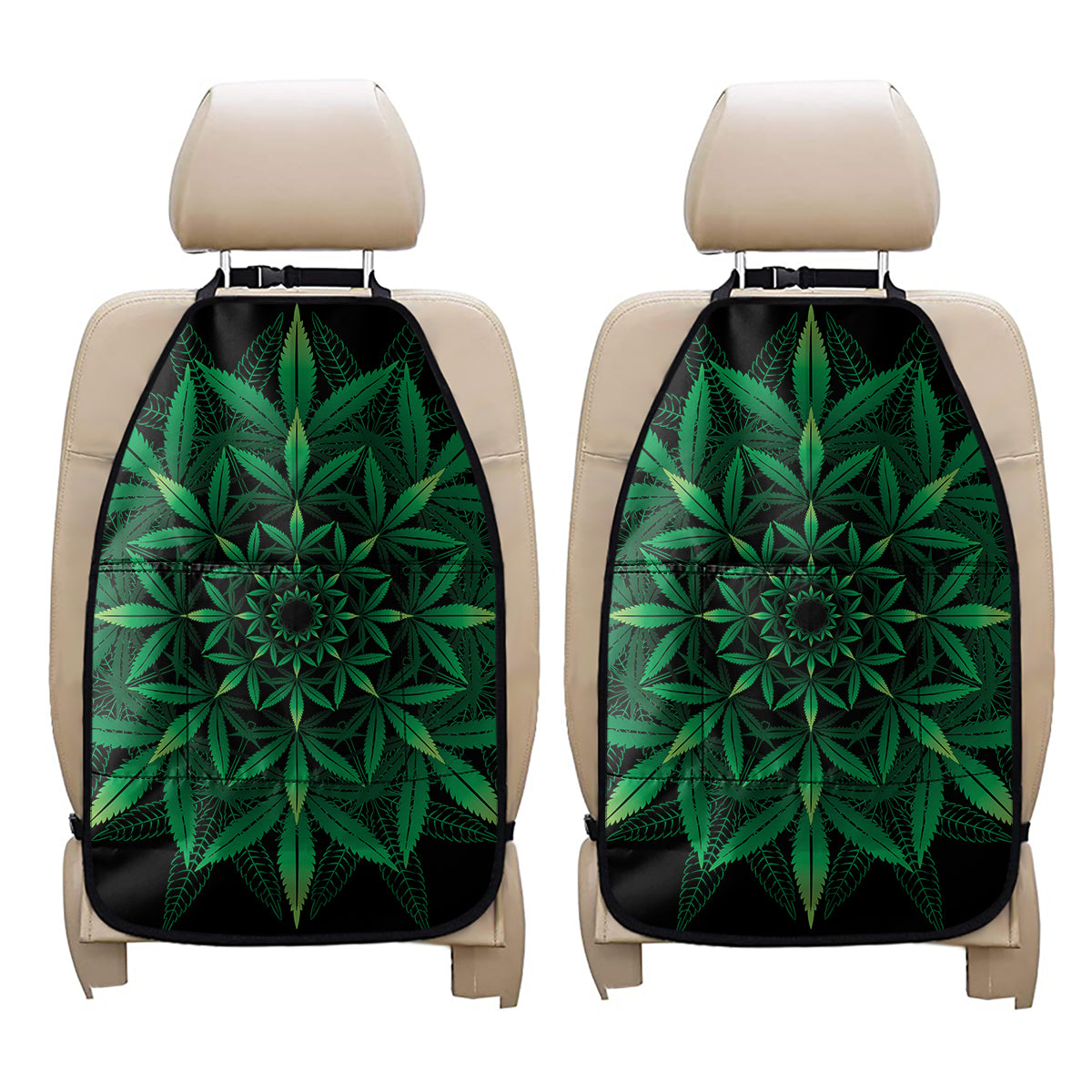 Cannabis Leaf Mandala Print Car Seat Organizers