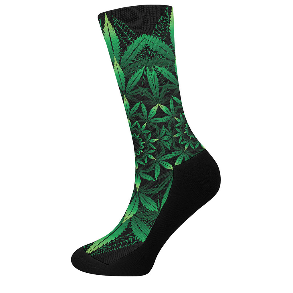 Cannabis Leaf Mandala Print Crew Socks