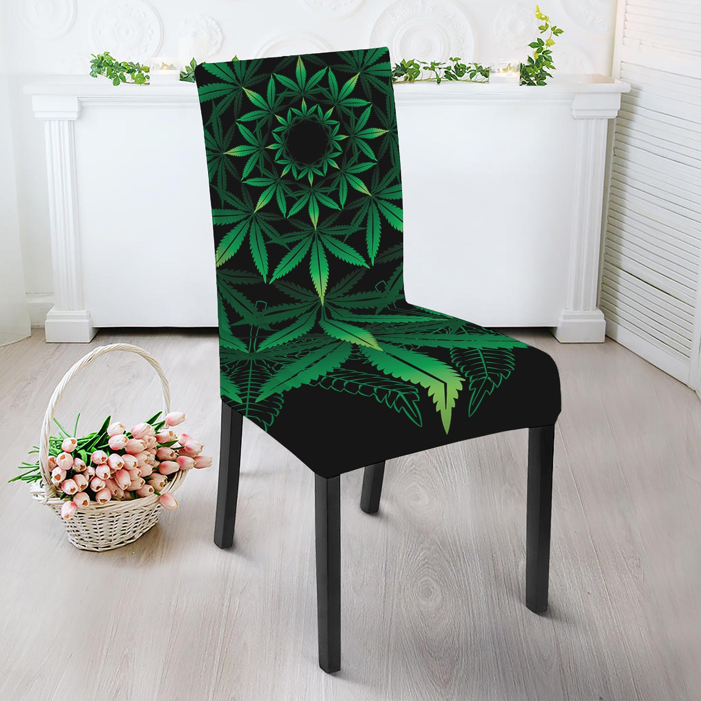 Cannabis Leaf Mandala Print Dining Chair Slipcover