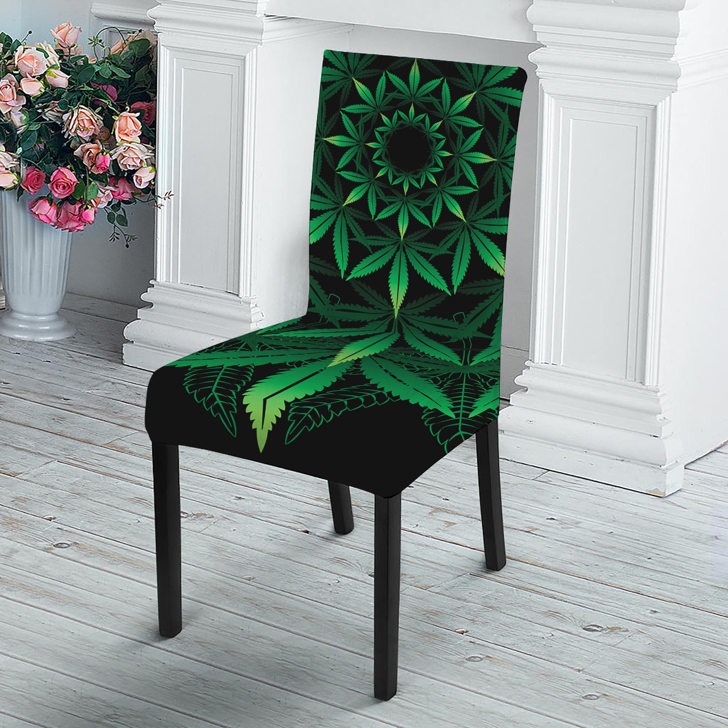 Cannabis Leaf Mandala Print Dining Chair Slipcover