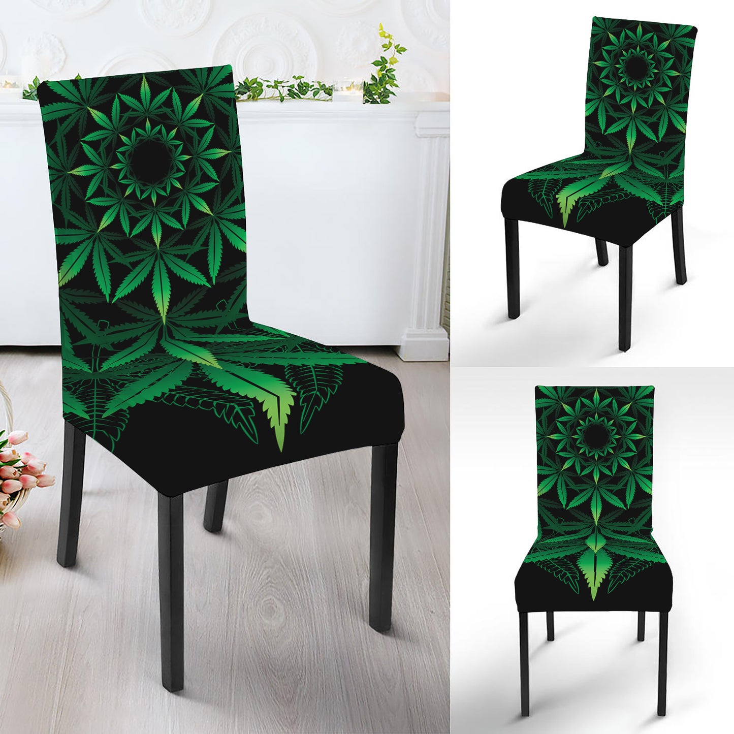 Cannabis Leaf Mandala Print Dining Chair Slipcover