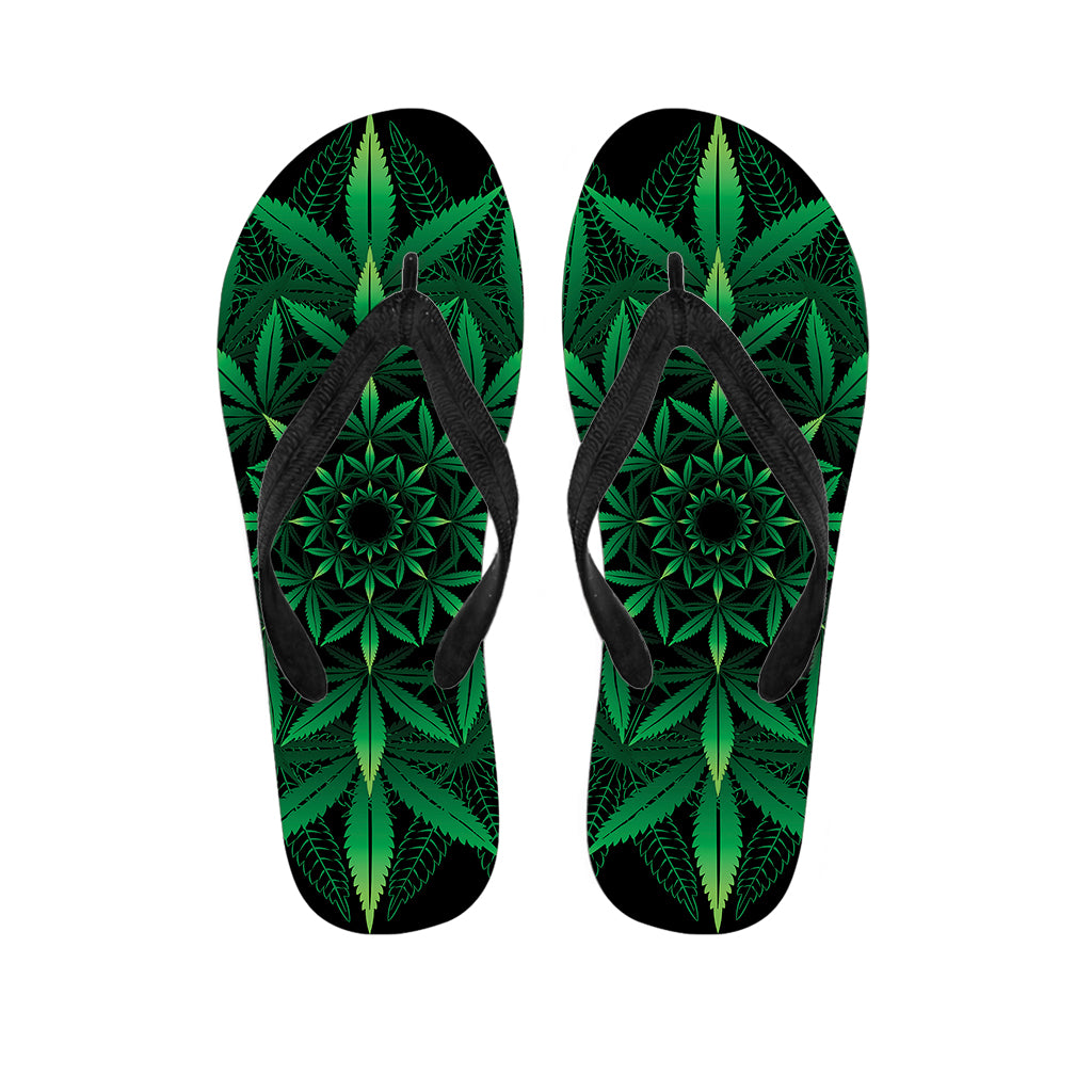 Cannabis Leaf Mandala Print Flip Flops