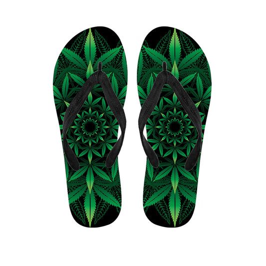 Cannabis Leaf Mandala Print Flip Flops