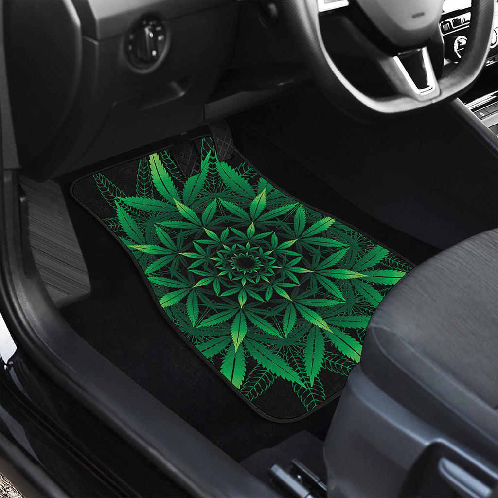 Cannabis Leaf Mandala Print Front and Back Car Floor Mats