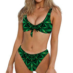 Cannabis Leaf Mandala Print Front Bow Tie Bikini