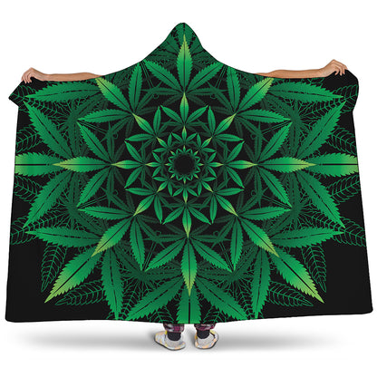 Cannabis Leaf Mandala Print Hooded Blanket