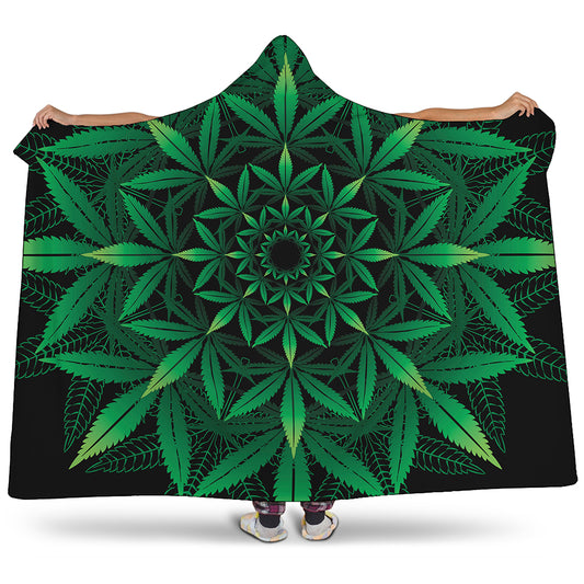 Cannabis Leaf Mandala Print Hooded Blanket
