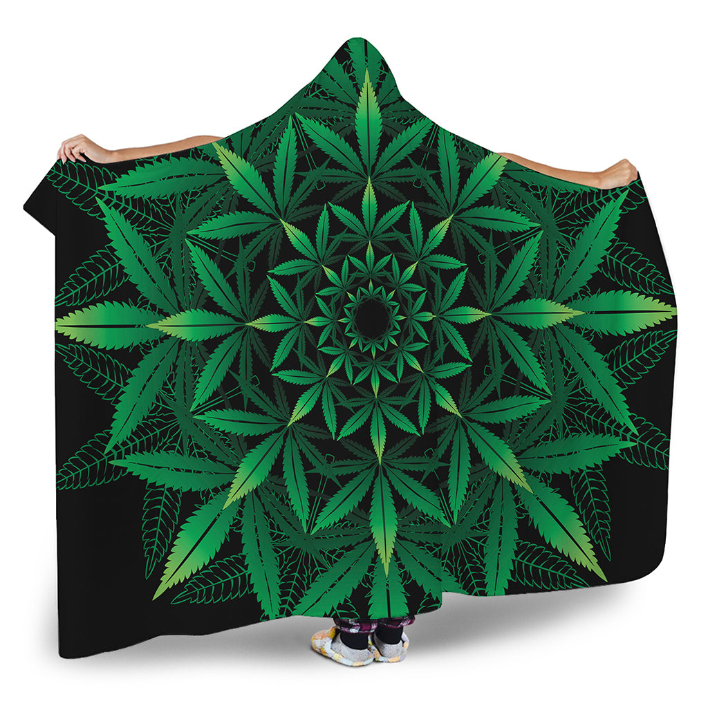 Cannabis Leaf Mandala Print Hooded Blanket