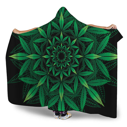 Cannabis Leaf Mandala Print Hooded Blanket