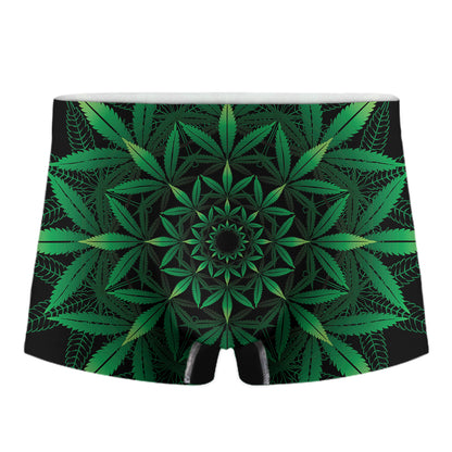 Cannabis Leaf Mandala Print Men's Boxer Briefs