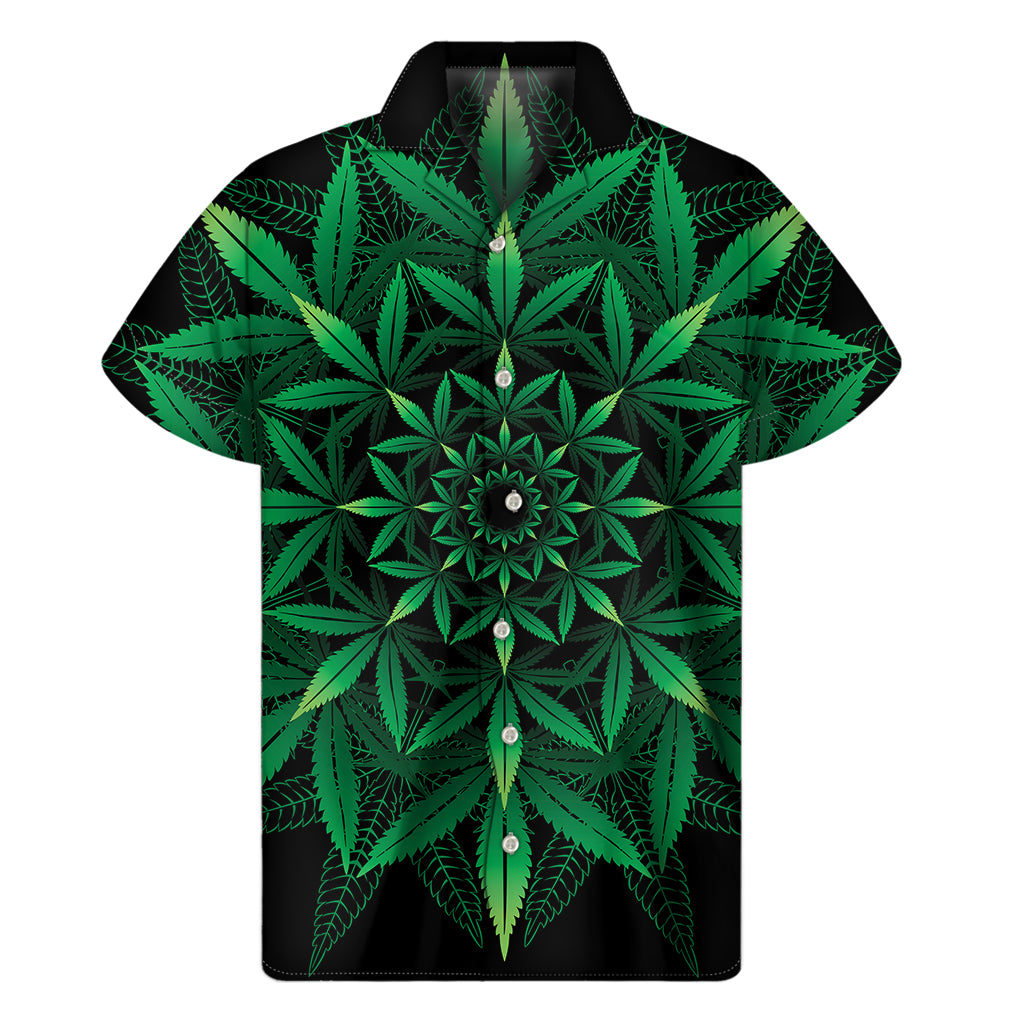 Cannabis Leaf Mandala Print Men's Short Sleeve Shirt