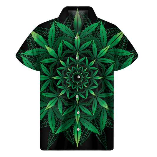 Cannabis Leaf Mandala Print Men's Short Sleeve Shirt