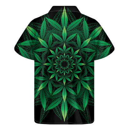 Cannabis Leaf Mandala Print Men's Short Sleeve Shirt