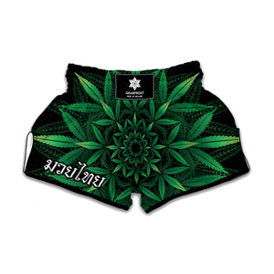 Cannabis Leaf Mandala Print Muay Thai Boxing Shorts