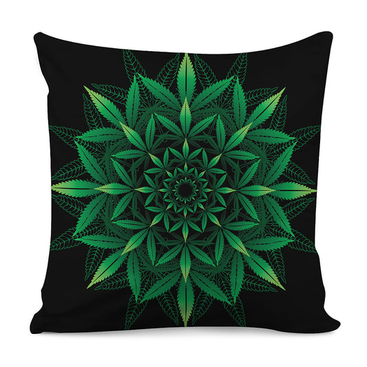 Cannabis Leaf Mandala Print Pillow Cover
