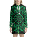 Cannabis Leaf Mandala Print Pullover Hoodie Dress