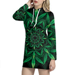 Cannabis Leaf Mandala Print Pullover Hoodie Dress