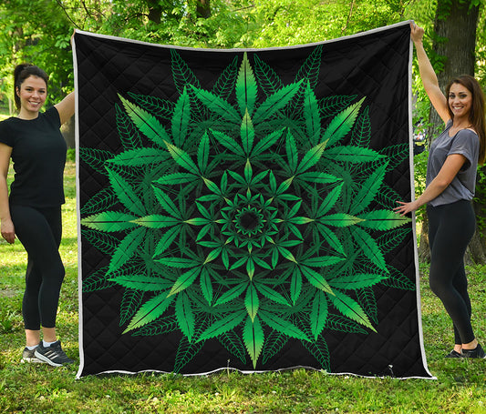 Cannabis Leaf Mandala Print Quilt