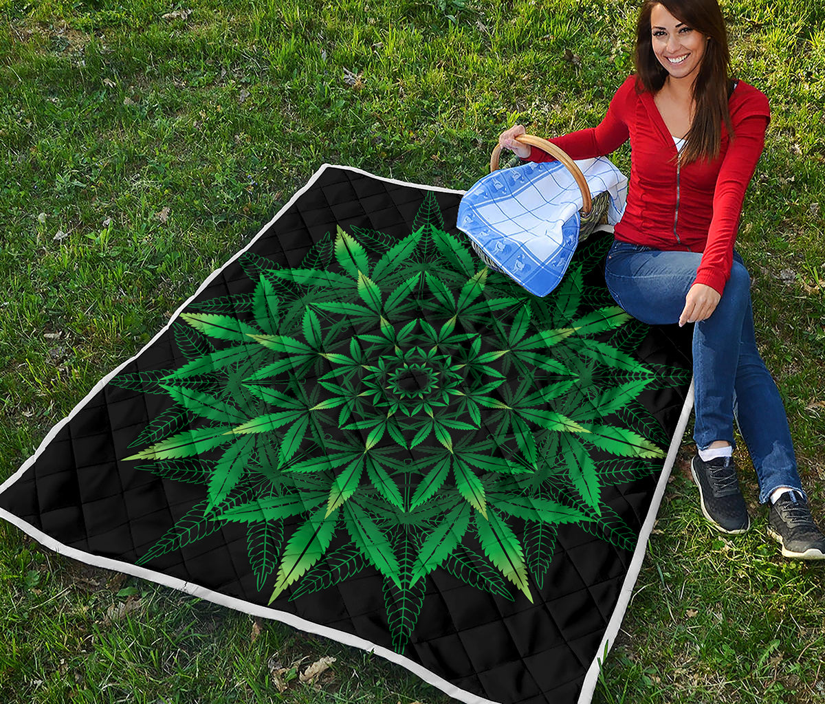 Cannabis Leaf Mandala Print Quilt