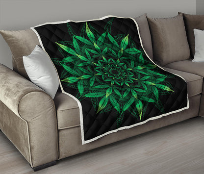 Cannabis Leaf Mandala Print Quilt