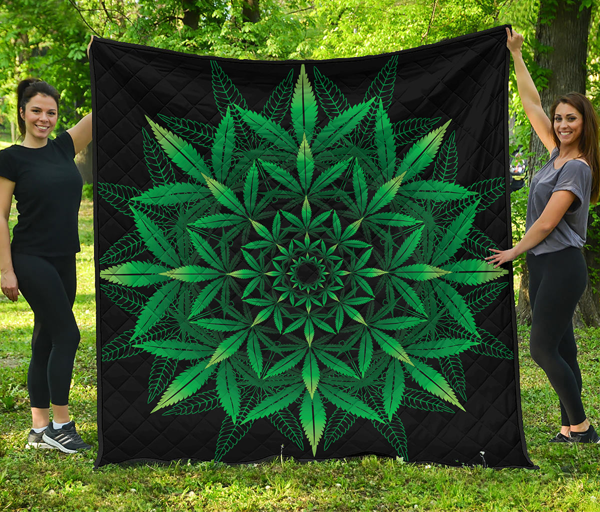 Cannabis Leaf Mandala Print Quilt