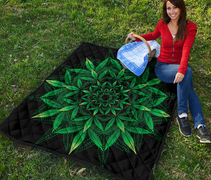 Cannabis Leaf Mandala Print Quilt
