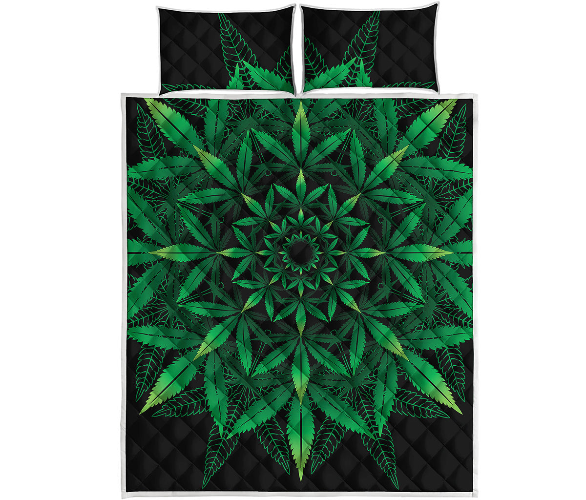 Cannabis Leaf Mandala Print Quilt Bed Set