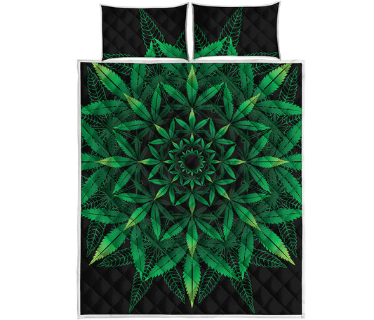 Cannabis Leaf Mandala Print Quilt Bed Set
