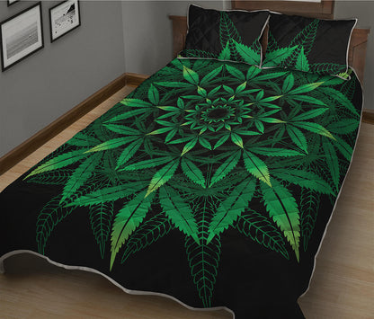 Cannabis Leaf Mandala Print Quilt Bed Set