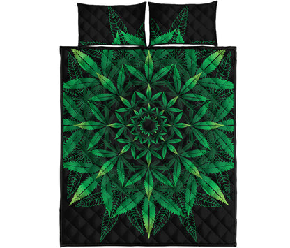 Cannabis Leaf Mandala Print Quilt Bed Set
