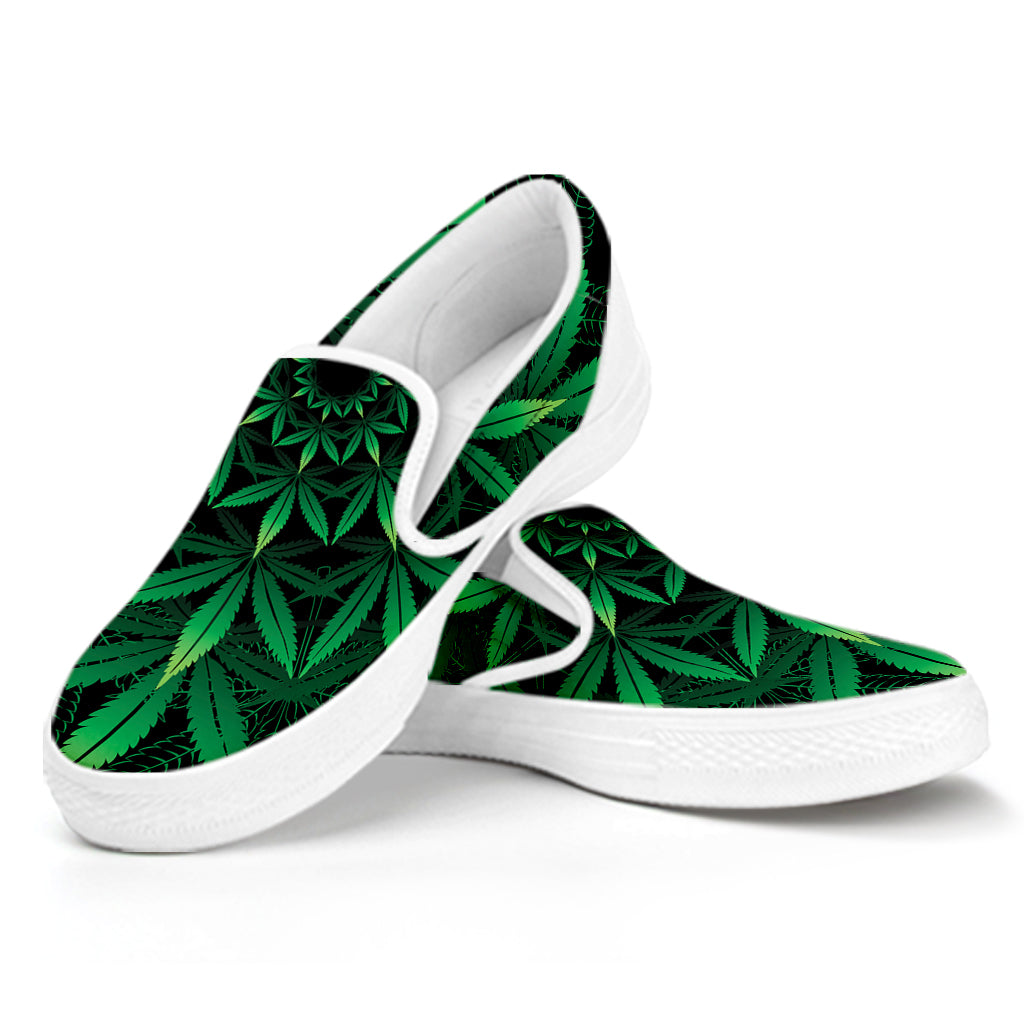 Cannabis Leaf Mandala Print White Slip On Shoes