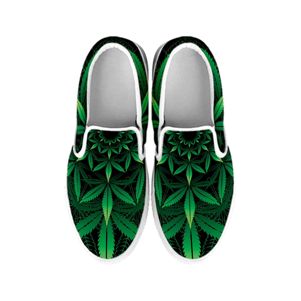 Cannabis Leaf Mandala Print White Slip On Shoes