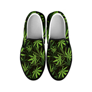 Cannabis Leaves Pattern Print Black Slip On Shoes