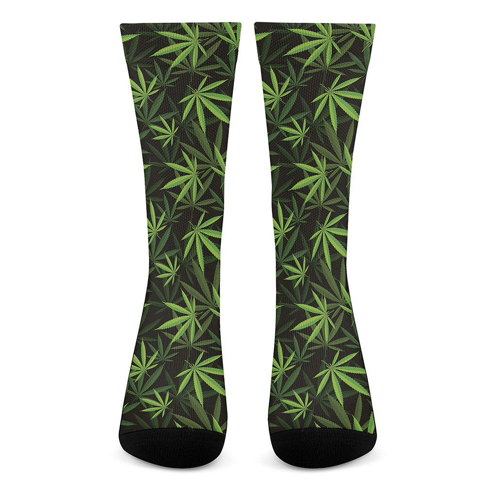 Cannabis Leaves Pattern Print Crew Socks