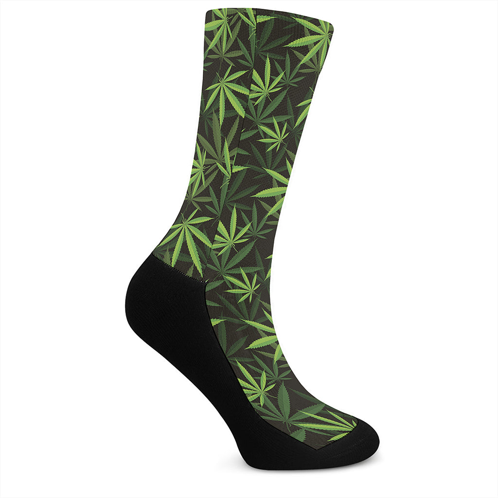 Cannabis Leaves Pattern Print Crew Socks