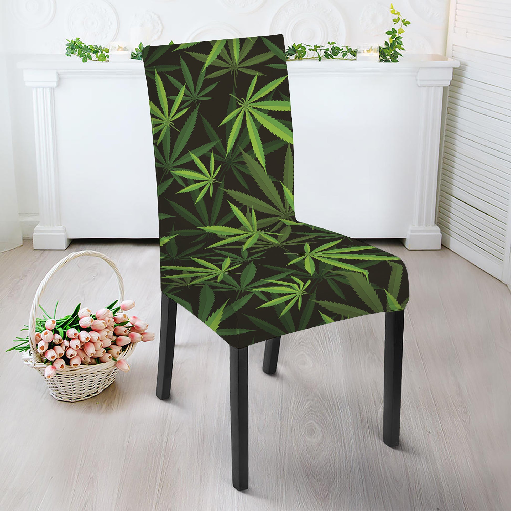 Cannabis Leaves Pattern Print Dining Chair Slipcover