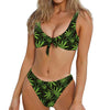 Cannabis Leaves Pattern Print Front Bow Tie Bikini