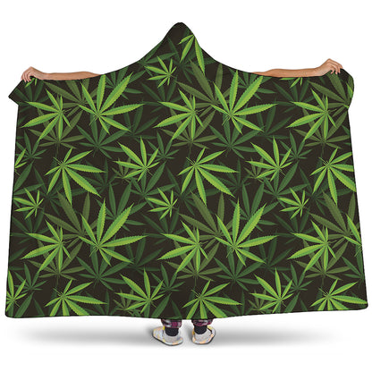 Cannabis Leaves Pattern Print Hooded Blanket