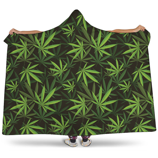Cannabis Leaves Pattern Print Hooded Blanket