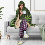 Cannabis Leaves Pattern Print Hooded Blanket