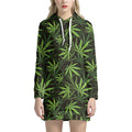 Cannabis Leaves Pattern Print Pullover Hoodie Dress