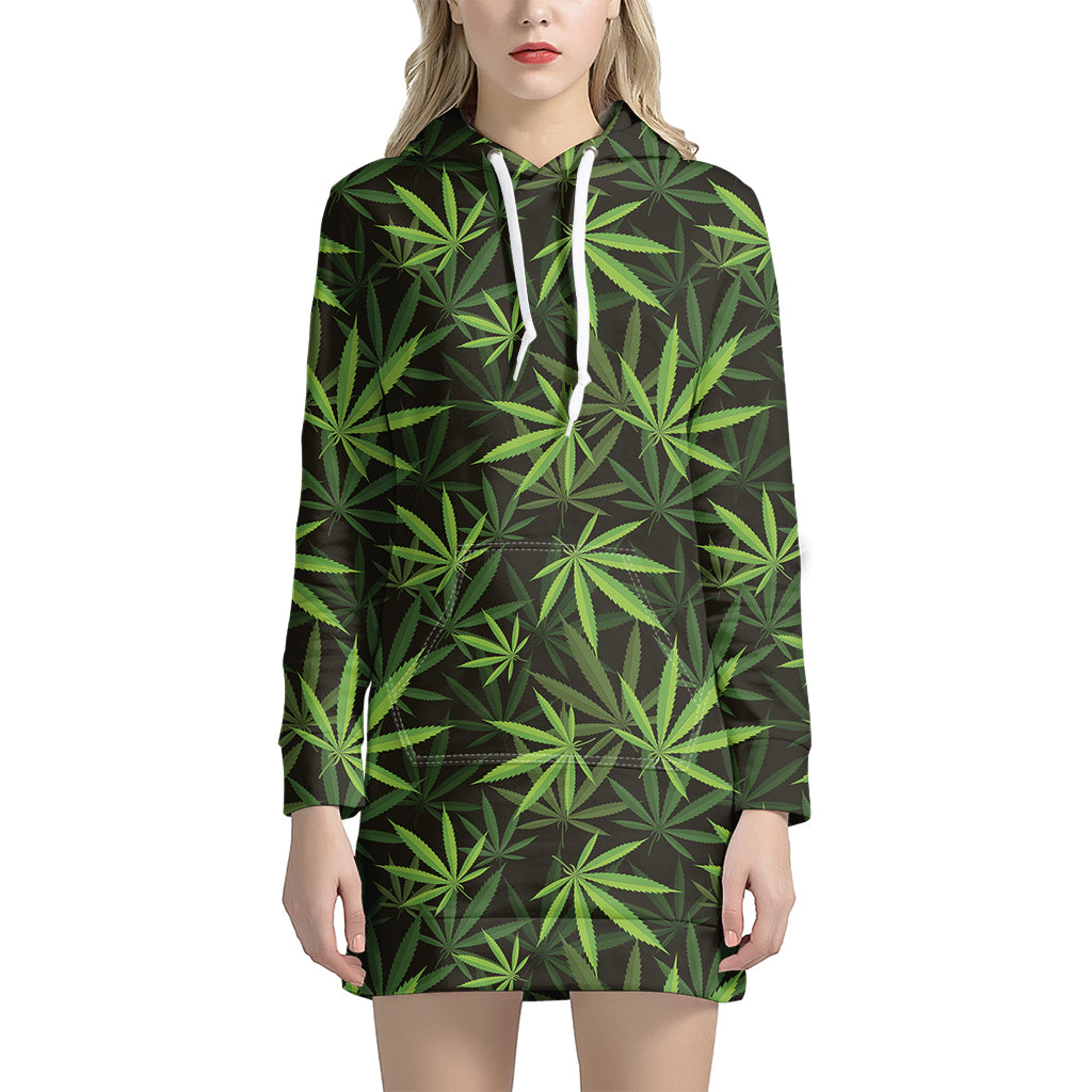 Cannabis Leaves Pattern Print Hoodie Dress