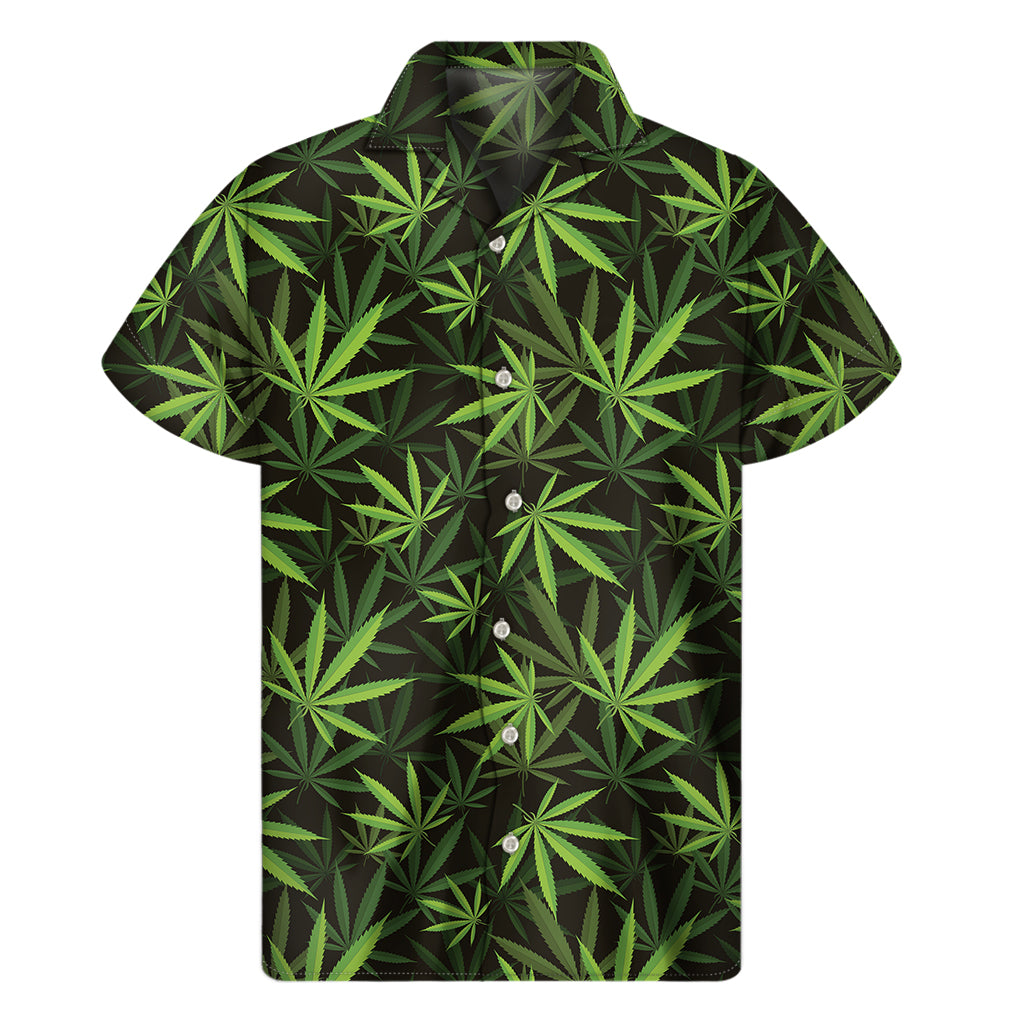 Cannabis Leaves Pattern Print Men's Short Sleeve Shirt