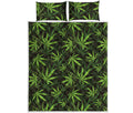 Cannabis Leaves Pattern Print Quilt Bed Set