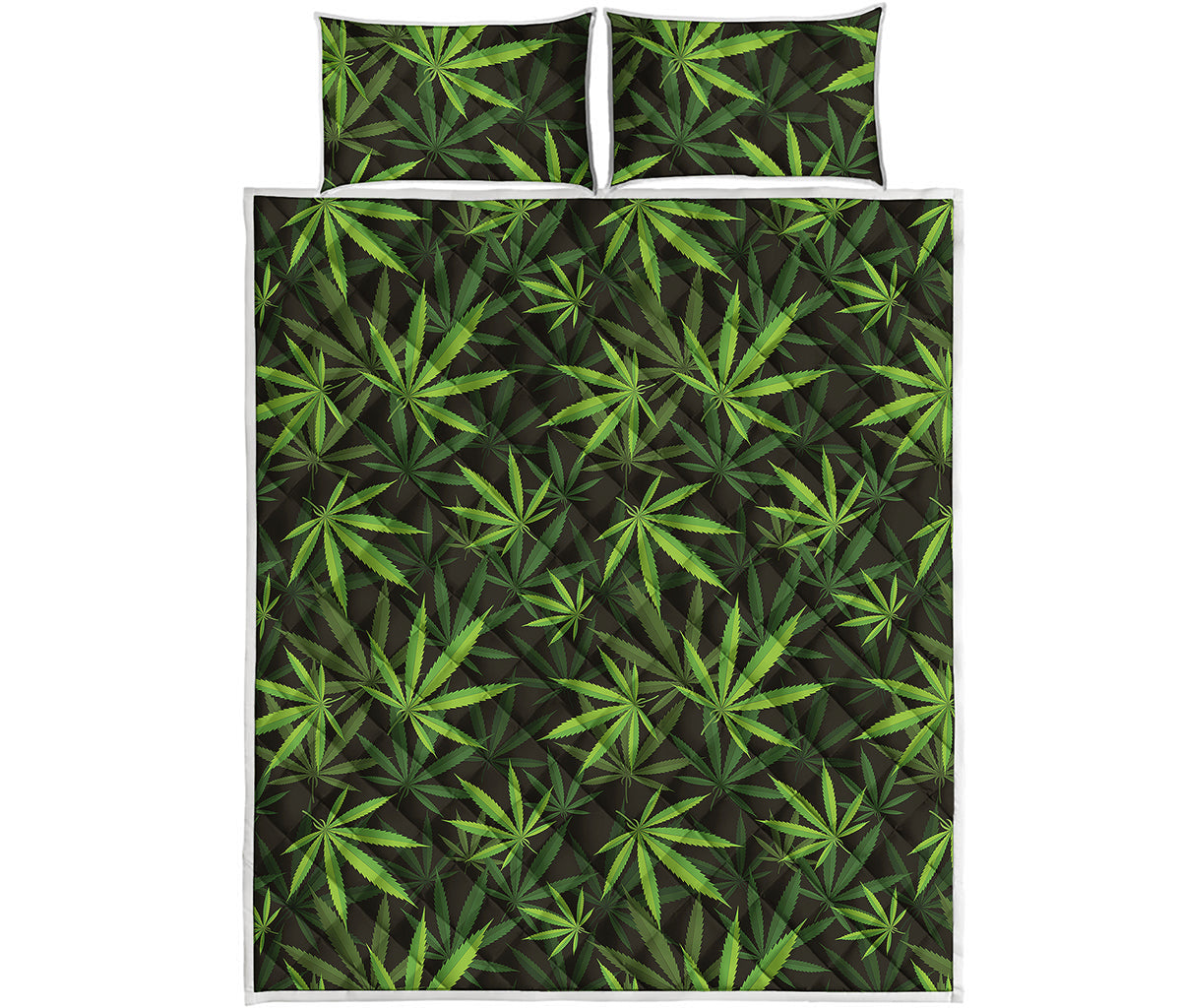 Cannabis Leaves Pattern Print Quilt Bed Set