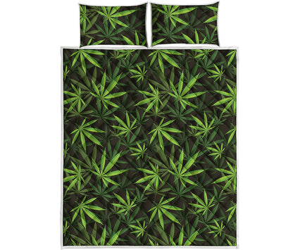 Cannabis Leaves Pattern Print Quilt Bed Set